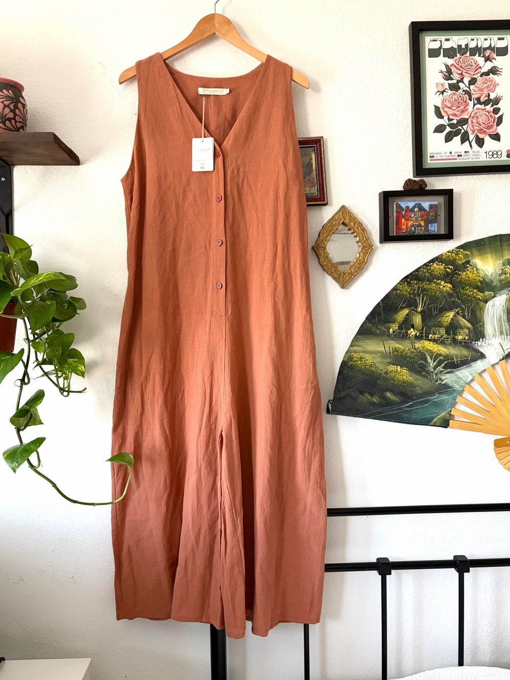 NWT 7115 Wide Legged Jumpsuit in Tangerine - Sleeveless Button-Front - Large